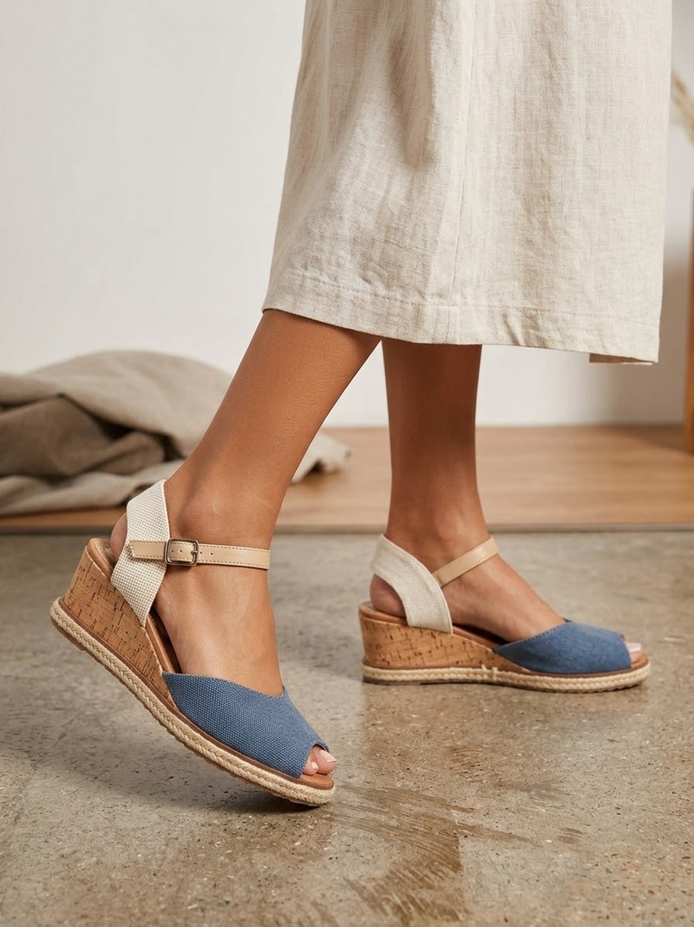 Baretraps Ocean Espadrille Wedge Sandals Velcro Strap Blue 11